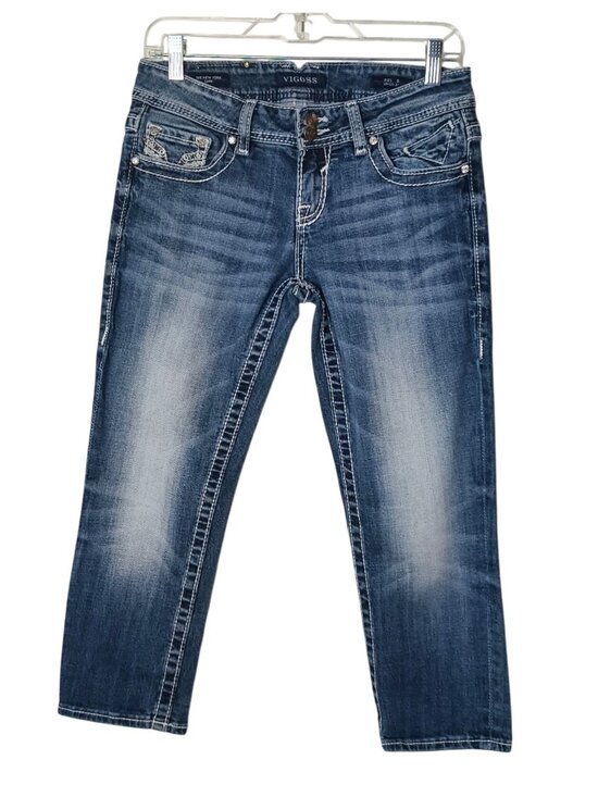 Vigoss Denim - Vigoss Juniors 5 Capri Jeans Distressed Embroidered 21 Preppy Hip Grunge Urban
